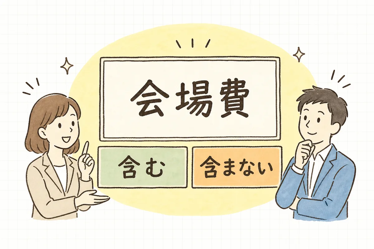 会場費の見積に、この金額に含むものと含まないものを一行ずつ添えておくと後の認識ずれが減ることを示した図